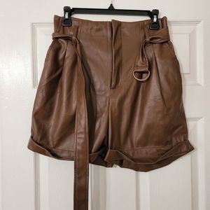 Brown Faux Leather Shorts